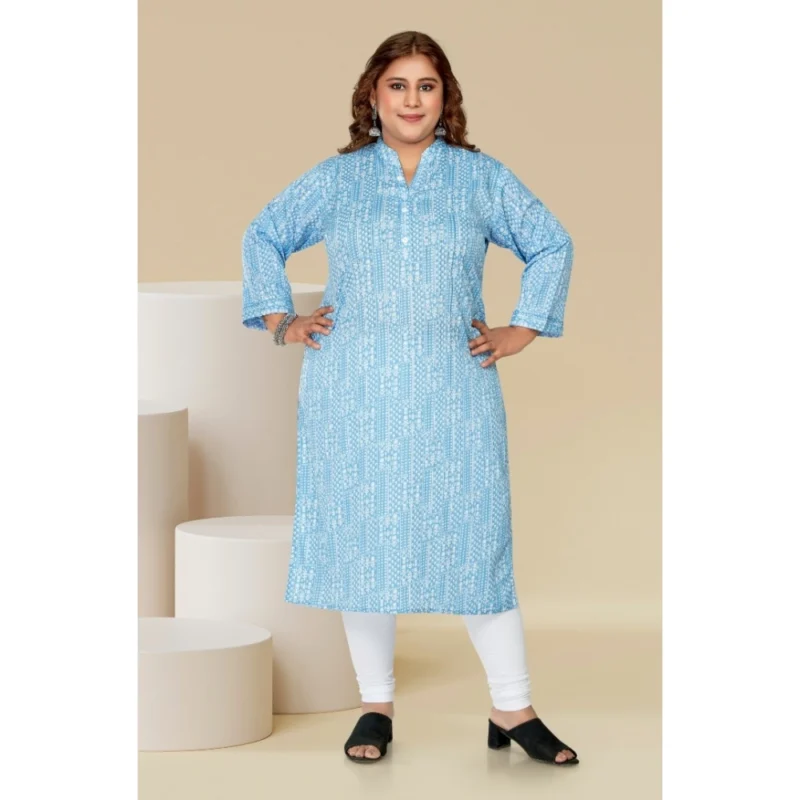 Generic Women's Casual 3/4th Sleeve Full printed Imported Synthetix Straight Kurti (Blue) - Image 2