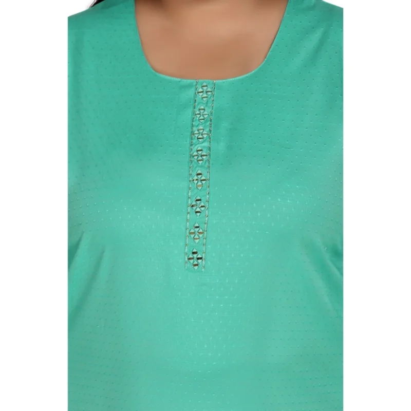 Generic Women's Casual 3/4th Sleeve Rayon Mirror Embroidered Straight Kurti (Turquoise) - Image 4
