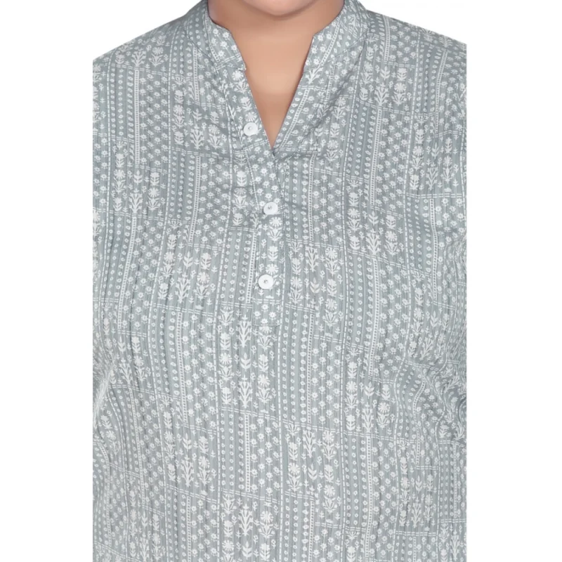 Generic Women's Casual 3/4th Sleeve Imported Synthetix Full printed Straight Kurti (Grey) - Image 5