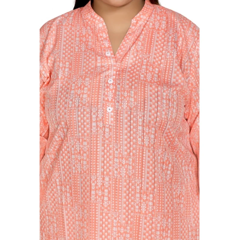 Generic Women's Casual 3/4th Sleeve Imported Synthetix Full printed Straight Kurti (Corel Pink) - Image 5