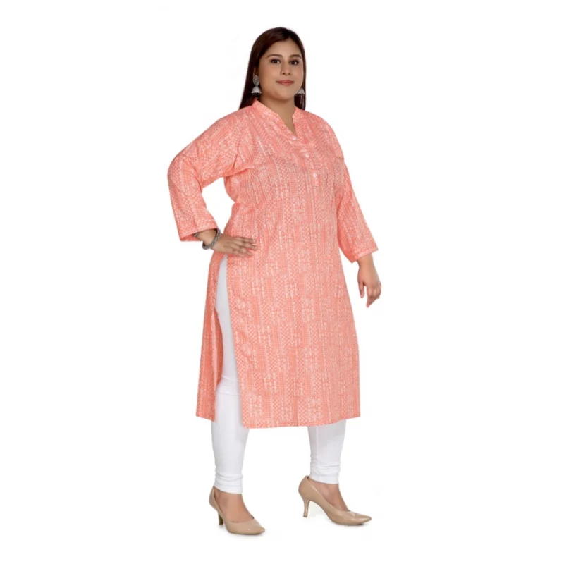 Generic Women's Casual 3/4th Sleeve Imported Synthetix Full printed Straight Kurti (Corel Pink) - Image 3