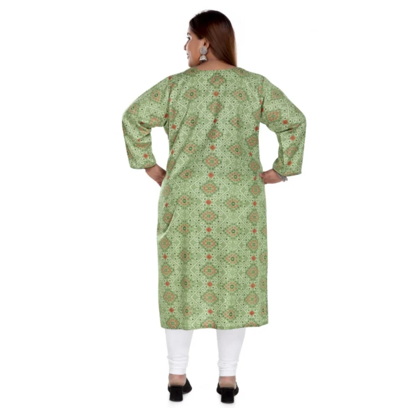 Generic Women's Casual 3/4th Sleeve Rayon Golden Foil Printed Straight Kurti (Pista Green) - Image 2