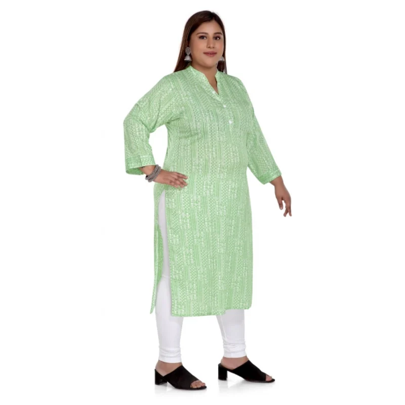 Generic Women's Casual 3/4th Sleeve Imported Synthetix Full printed Straight Kurti (Pista Green) - Image 3