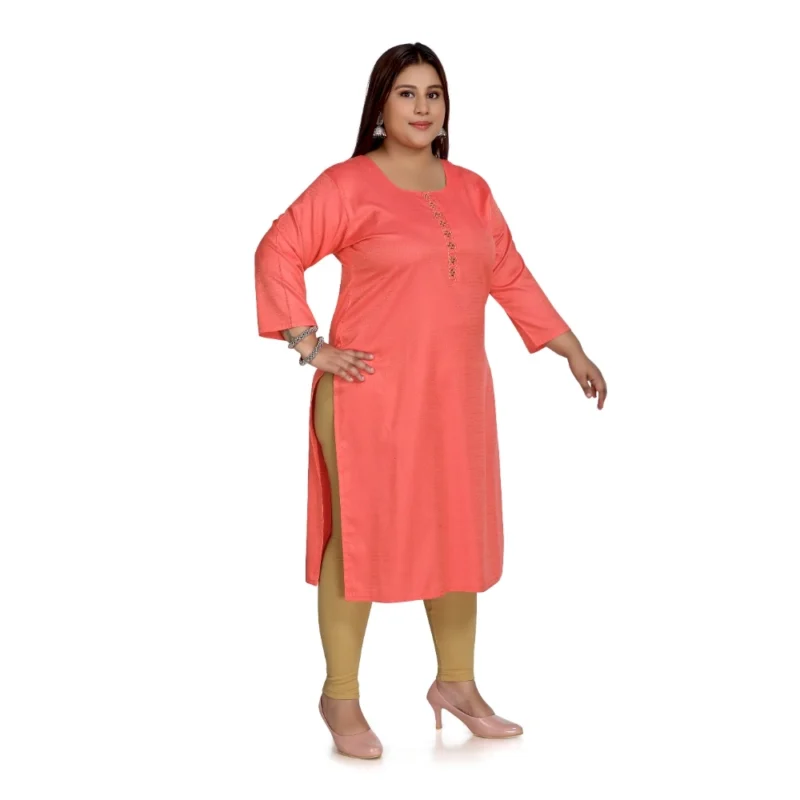 Generic Women's Casual 3/4th Sleeve Rayon Mirror Embroidered Straight Kurti (Pink) - Image 3