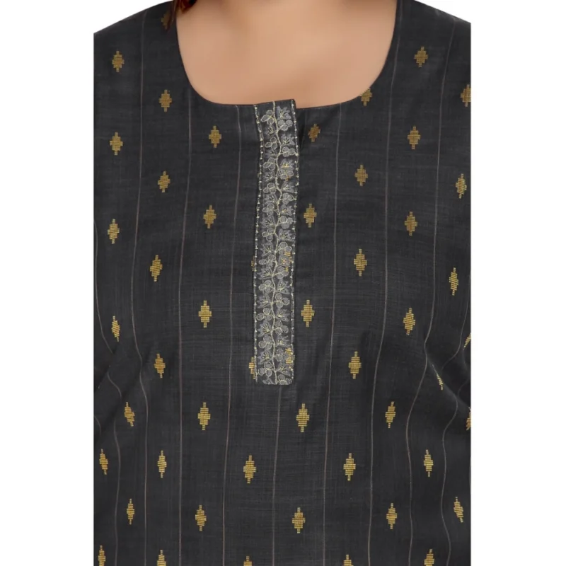 Generic Women's Casual 3/4th Sleeve Cotton Mix Golden Embroidered Straight Kurti (Black) - Image 5