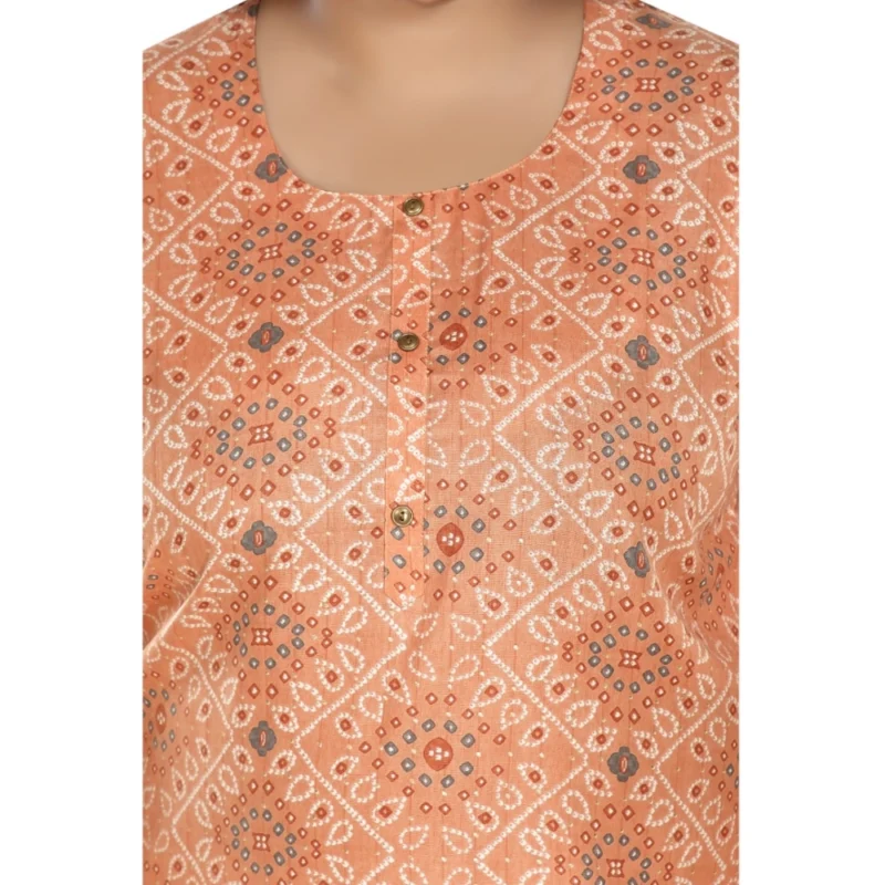 Generic Women's Casual 3/4th Sleeve Rayon Golden Foil Printed Straight Kurti (Light Orange) - Image 5