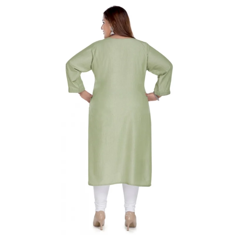 Generic Women's Casual 3/4th Sleeve Imported Fabric Self Embroidered Straight Kurti With Lining (Pista Green) - Image 2