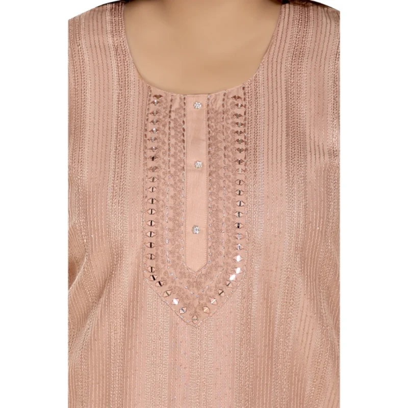 Generic Women's Casual 3/4th Sleeve Imported Fabric Self Embroidered Straight Kurti With Lining (Corel Pink) - Image 5