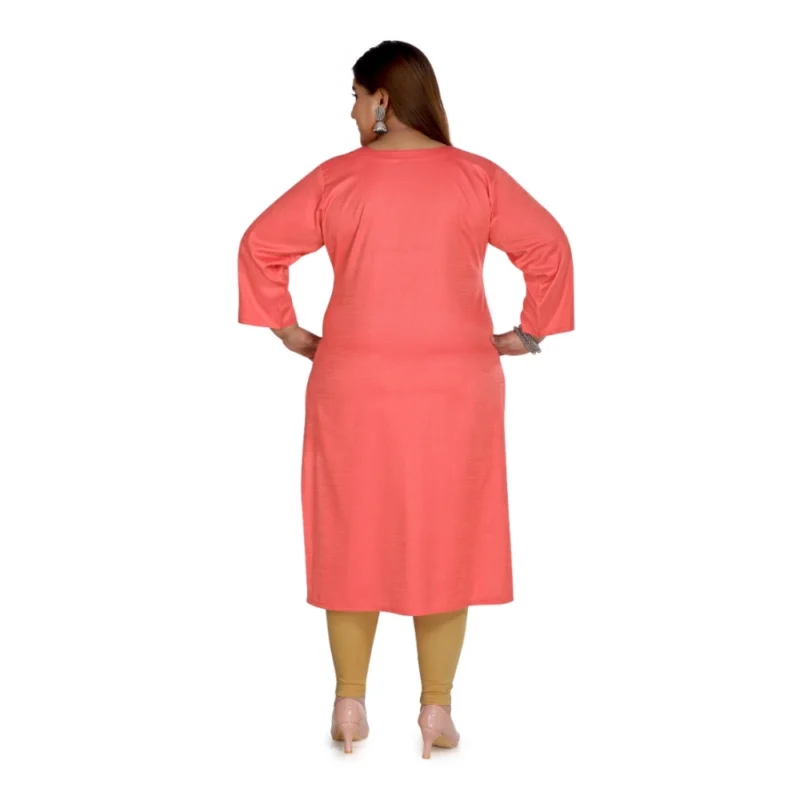 Generic Women's Casual 3/4th Sleeve Rayon Mirror Embroidered Straight Kurti (Pink) - Image 2