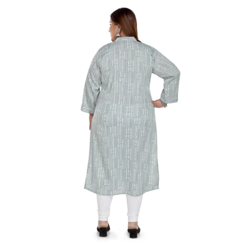 Generic Women's Casual 3/4th Sleeve Imported Synthetix Full printed Straight Kurti (Grey) - Image 2