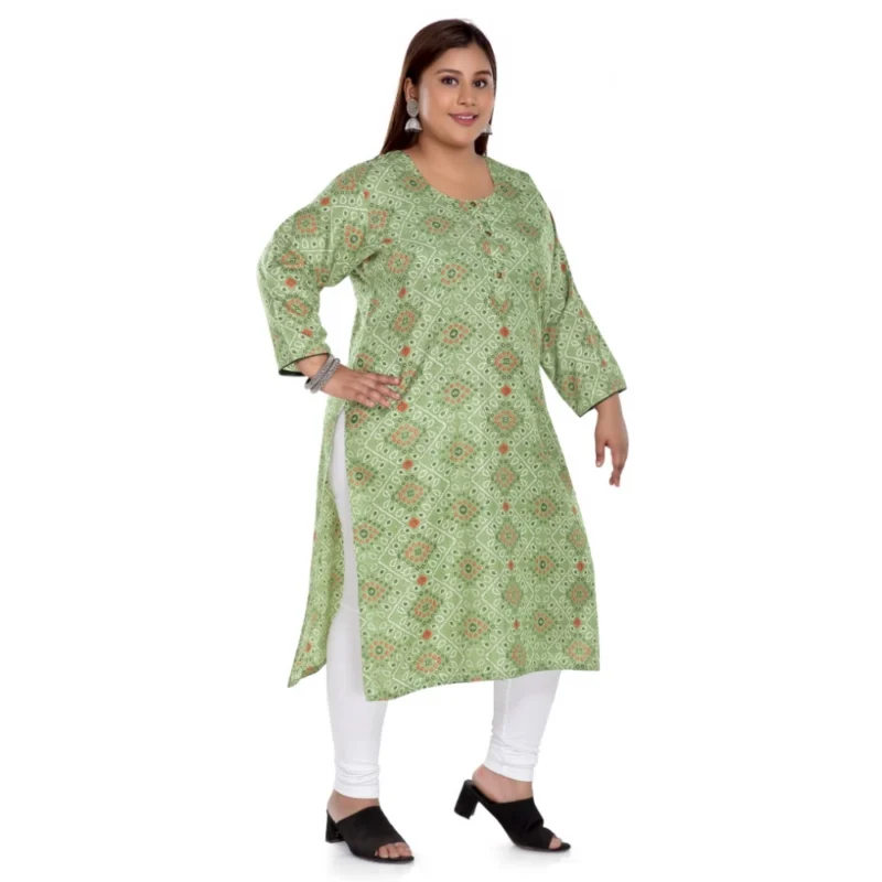 Generic Women's Casual 3/4th Sleeve Rayon Golden Foil Printed Straight Kurti (Pista Green) - Image 3