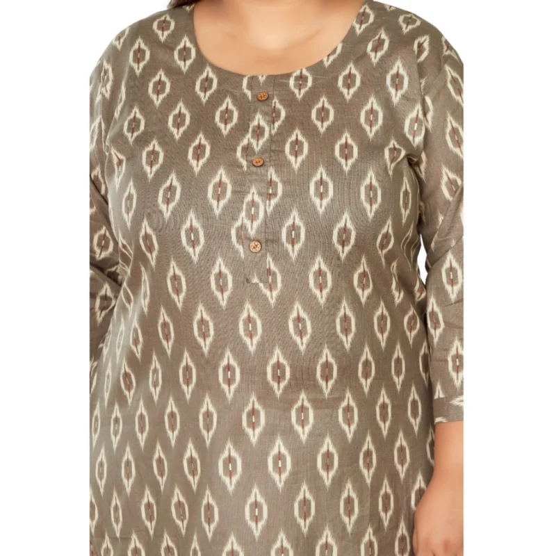 Generic Women's Casual 3/4th Sleeve Pure Cotton Ikkat Printed Straight Kurti (Dark Grey) - Image 5