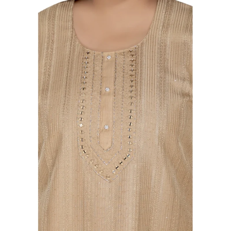 Generic Women's Casual 3/4th Sleeve Imported Fabric Self Embroidered Straight Kurti With Lining (Tan) - Image 5