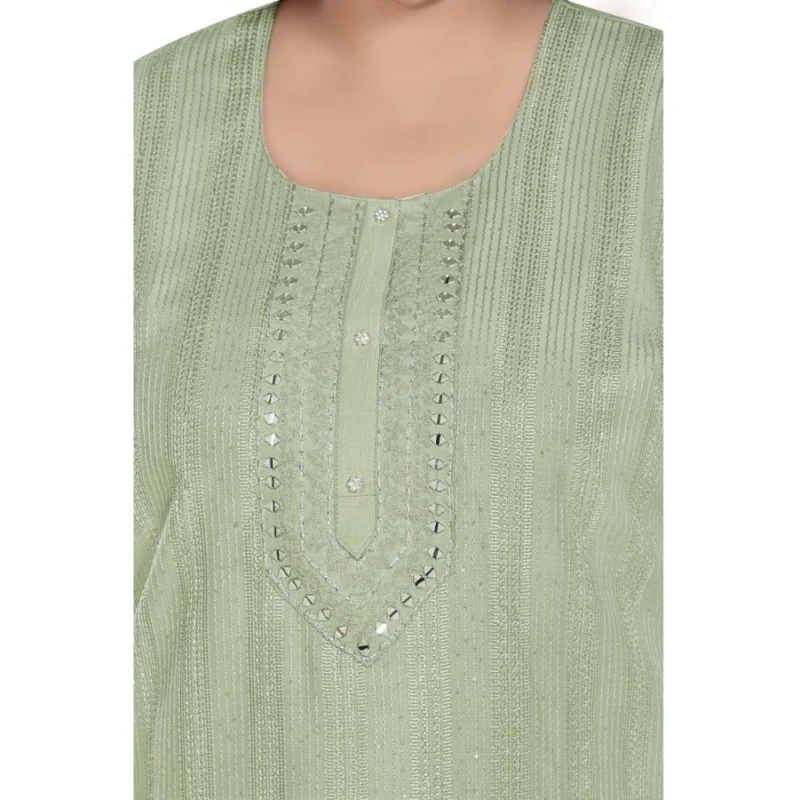 Generic Women's Casual 3/4th Sleeve Imported Fabric Self Embroidered Straight Kurti With Lining (Pista Green) - Image 5
