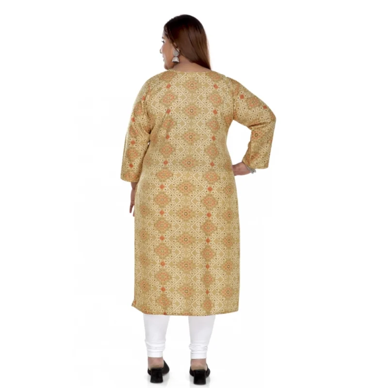Generic Women's Casual 3/4th Sleeve Rayon Golden Foil Printed Straight Kurti (Tan) - Image 2