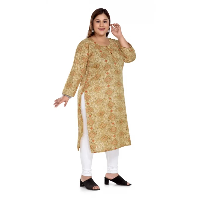 Generic Women's Casual 3/4th Sleeve Rayon Golden Foil Printed Straight Kurti (Tan) - Image 3