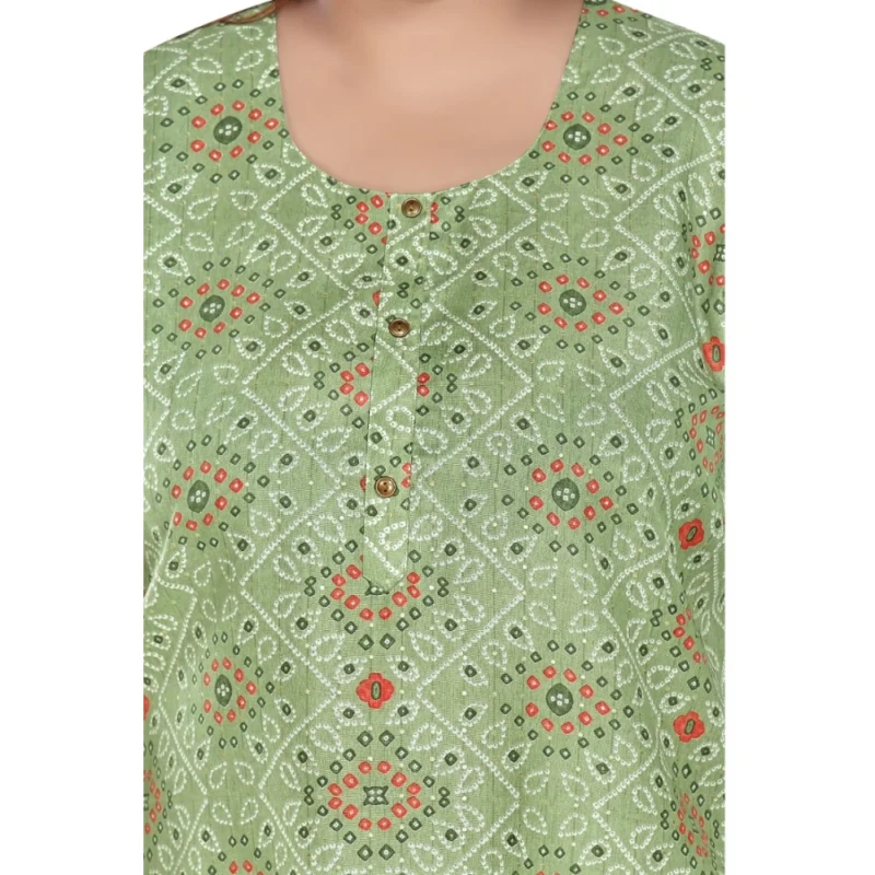Generic Women's Casual 3/4th Sleeve Rayon Golden Foil Printed Straight Kurti (Pista Green) - Image 5