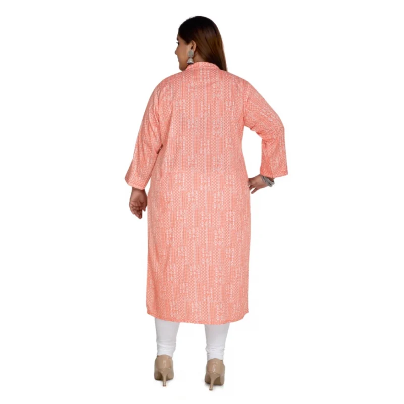 Generic Women's Casual 3/4th Sleeve Imported Synthetix Full printed Straight Kurti (Corel Pink) - Image 2