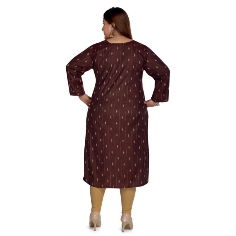 Generic Women's Casual 3/4th Sleeve Cotton Mix Golden Embroidered Straight Kurti (Maroon) - Image 2