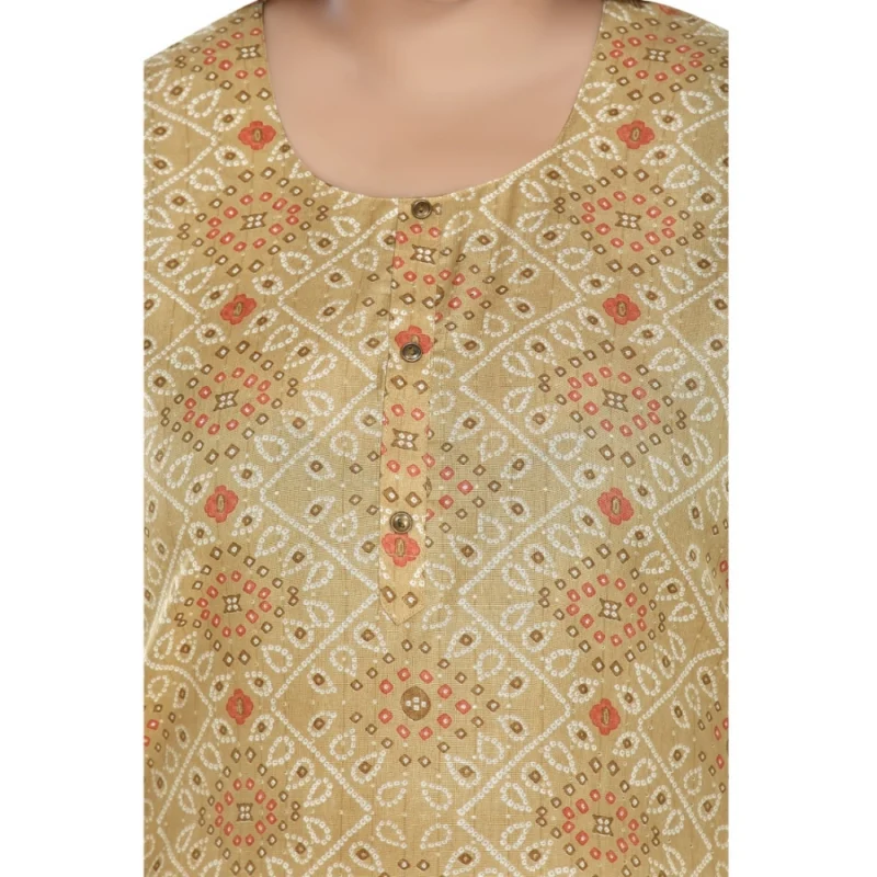 Generic Women's Casual 3/4th Sleeve Rayon Golden Foil Printed Straight Kurti (Tan) - Image 5
