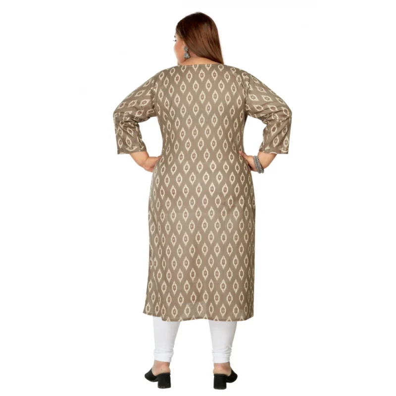 Generic Women's Casual 3/4th Sleeve Pure Cotton Ikkat Printed Straight Kurti (Dark Grey) - Image 2