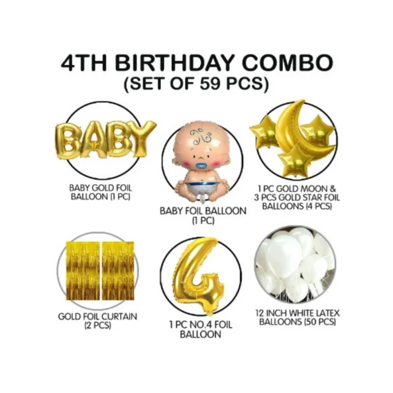 Generic 4Th Birthday Decoration Combo Of No 4 Balloons, Foil And Metallic Balloons (Golden) - Image 2