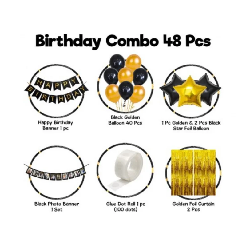 Generic Happy Birthday Decoration Combo Of Curtain And Metallic And Foil Balloons (Multicolor) - Image 2