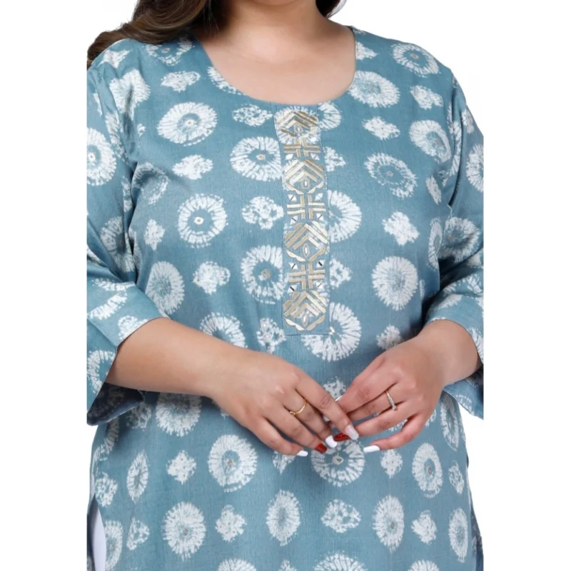 Generic Women's Office wear Golden Foil Capsule Straight Kurti (Light Blue) - Image 2