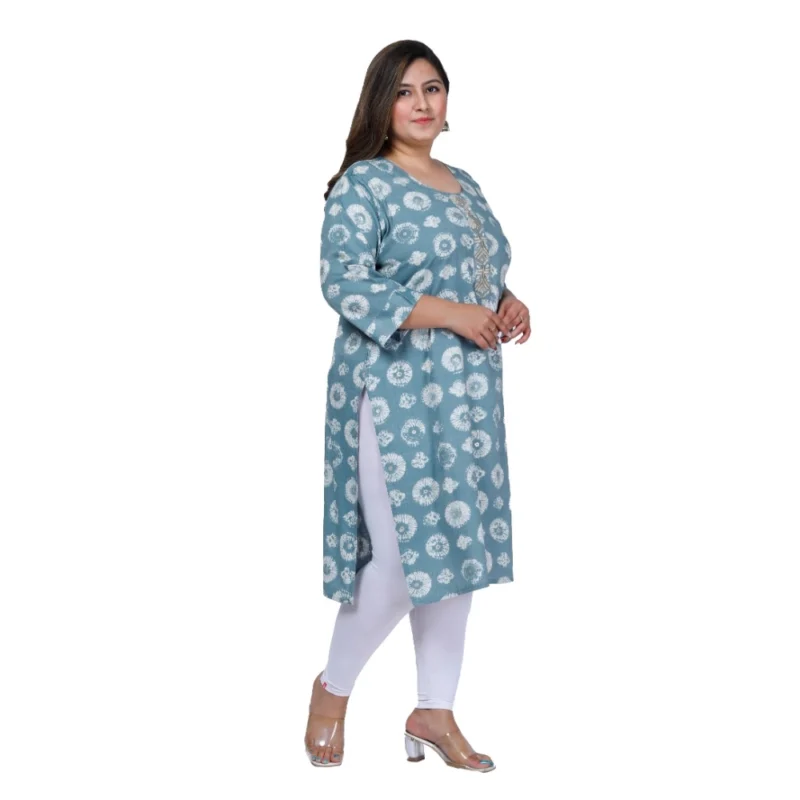 Generic Women's Office wear Golden Foil Capsule Straight Kurti (Light Blue) - Image 5