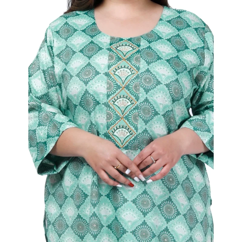 Generic Women's Office wear Golden Foil Capsule Straight Kurti (Light Green) - Image 2