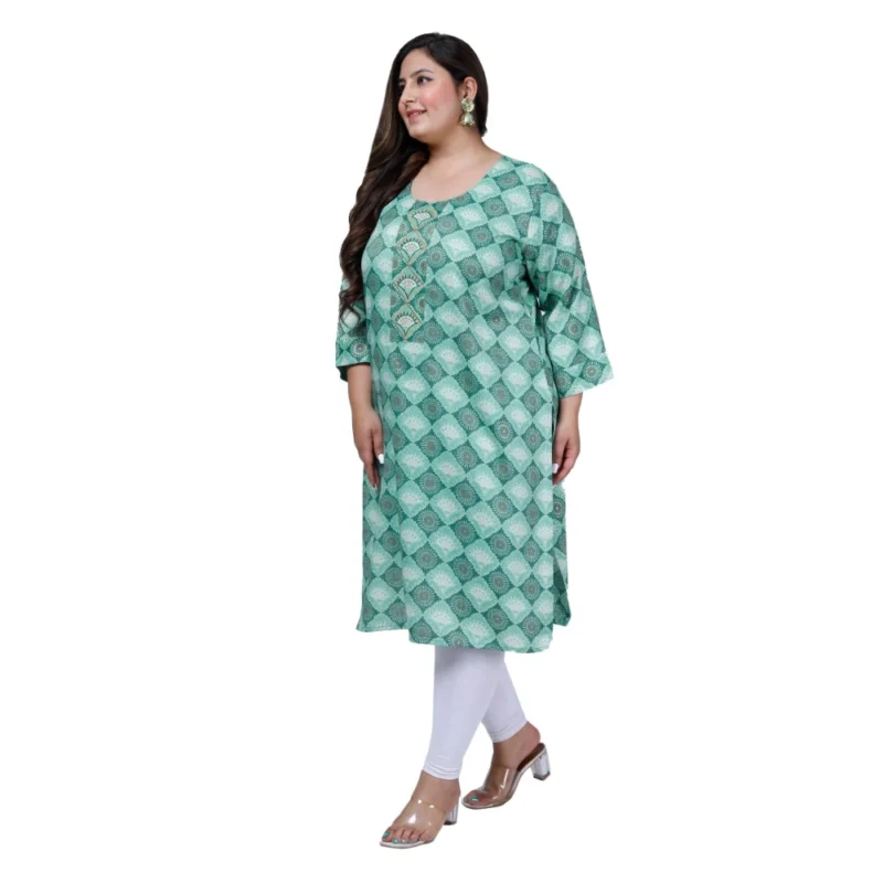 Generic Women's Office wear Golden Foil Capsule Straight Kurti (Light Green) - Image 5