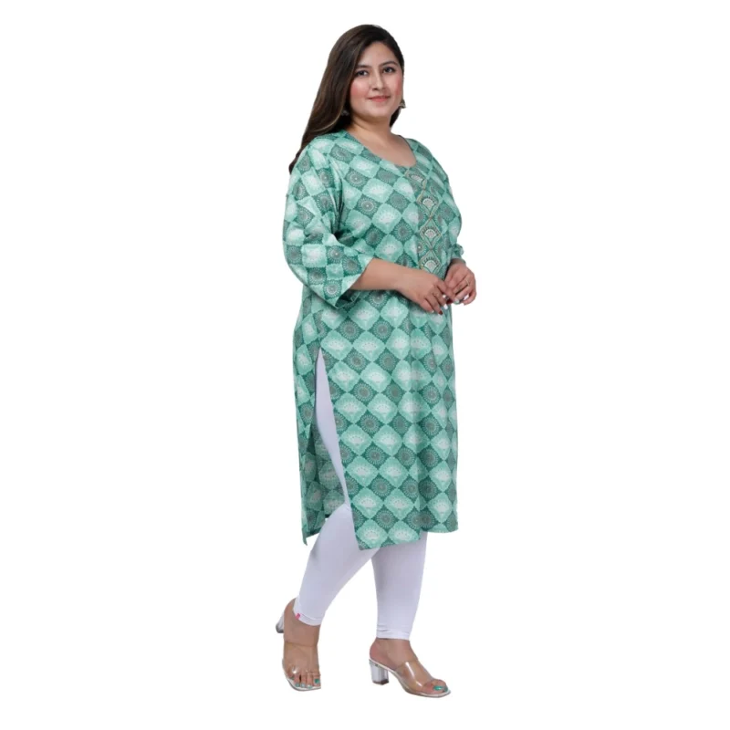 Generic Women's Office wear Golden Foil Capsule Straight Kurti (Light Green) - Image 7