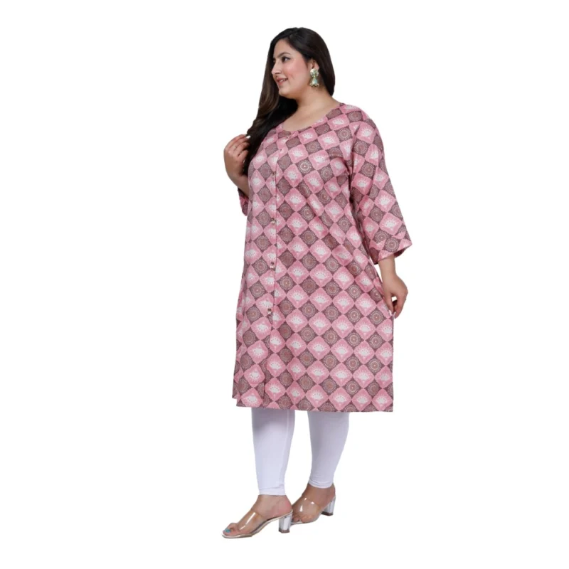 Generic Women's Office wear Golden Foil Capsule A-Line Kurti (Pink) - Image 5