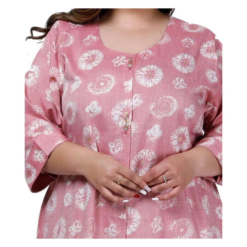Generic Women's Office wear Golden Foil Capsule A-Line Kurti (Pink) - Image 2