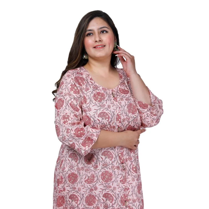 Generic Women's Office wear Golden Foil Capsule A-Line Kurti (Light Pink) - Image 4