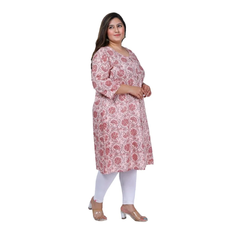 Generic Women's Office wear Golden Foil Capsule A-Line Kurti (Light Pink) - Image 7