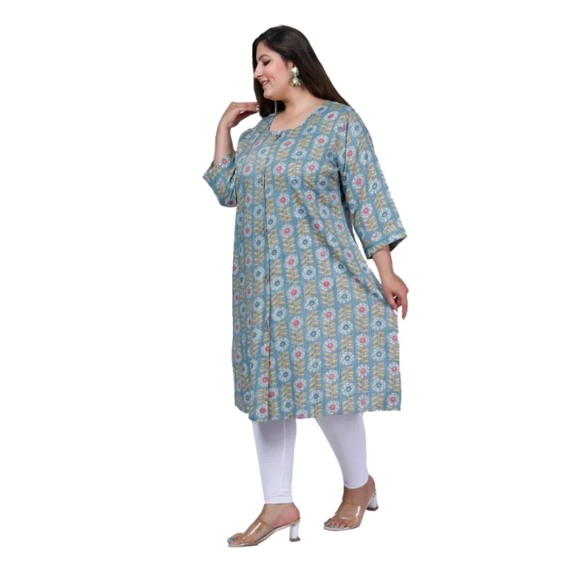 Generic Women's Office wear Golden Foil Capsule A-Line Kurti (Light Blue) - Image 5