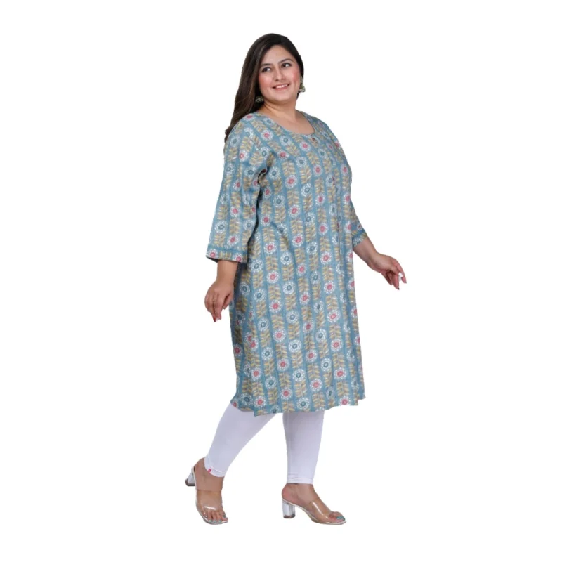 Generic Women's Office wear Golden Foil Capsule A-Line Kurti (Light Blue) - Image 7