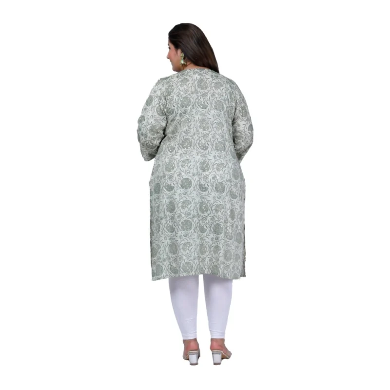 Generic Women's Office wear Golden Foil Capsule Straight Kurti (Green) - Image 3