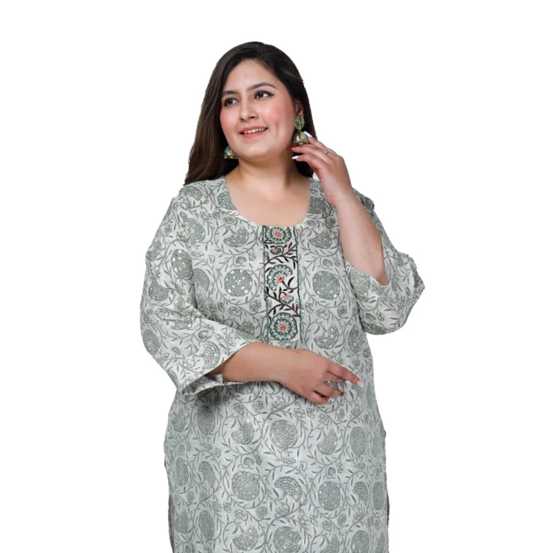 Generic Women's Office wear Golden Foil Capsule Straight Kurti (Green) - Image 4