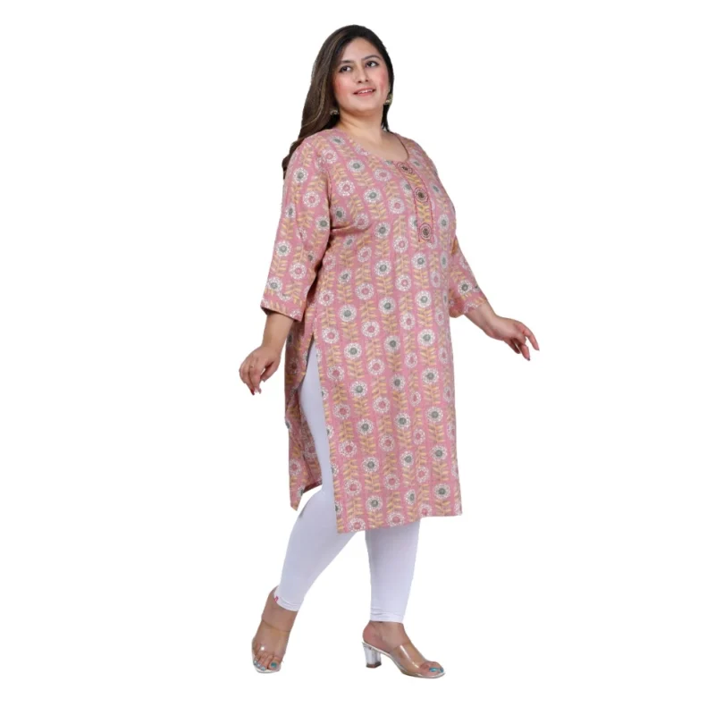 Generic Women's Office wear Golden Foil Capsule Straight Kurti (Pink) - Image 7