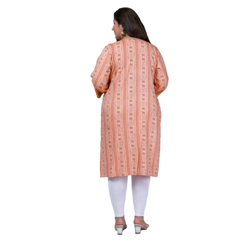Generic Women's Office wear Golden Foil Capsule Straight Kurti (Orange) - Image 3