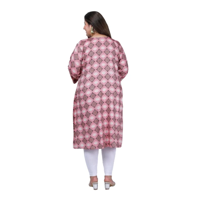 Generic Women's Office wear Golden Foil Capsule A-Line Kurti (Pink) - Image 3
