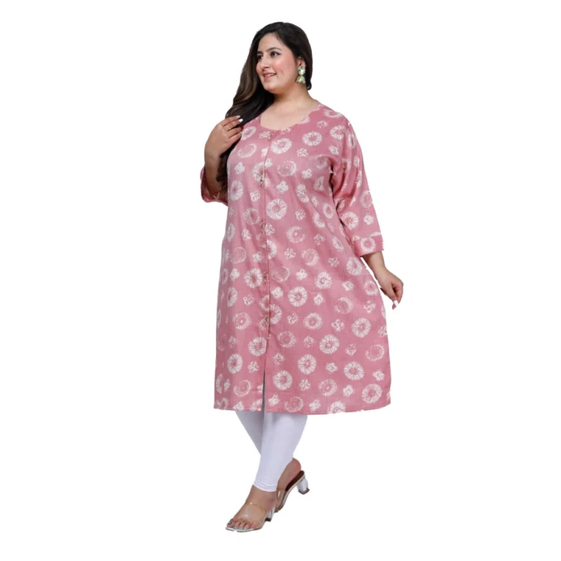 Generic Women's Office wear Golden Foil Capsule A-Line Kurti (Pink) - Image 5