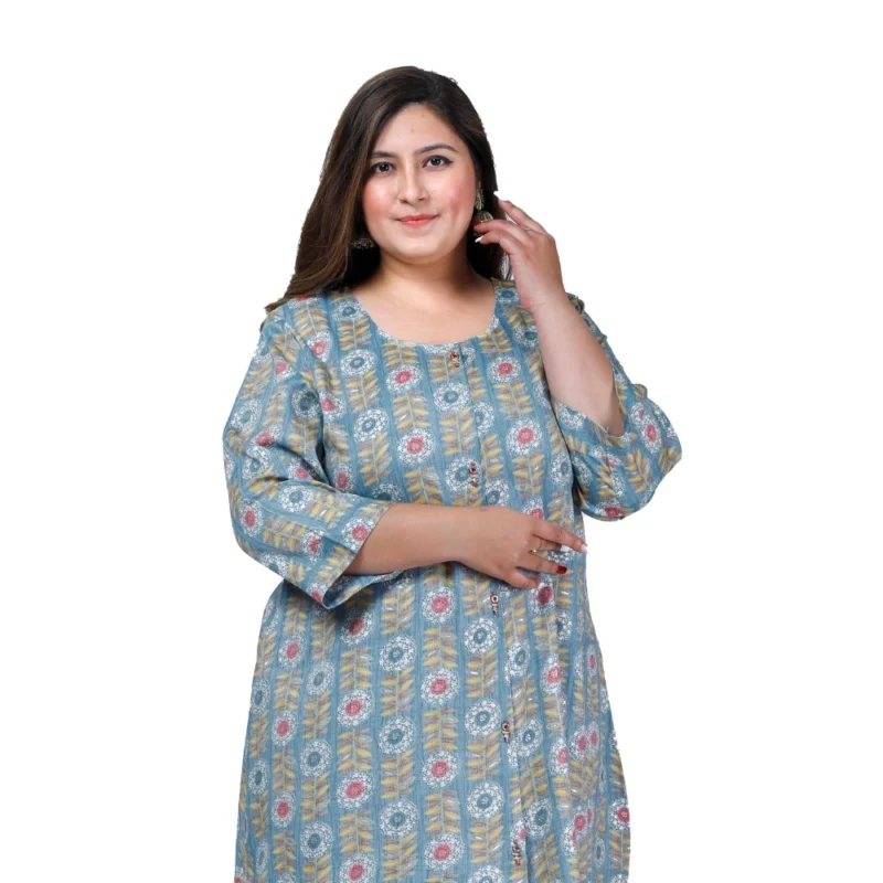 Generic Women's Office wear Golden Foil Capsule A-Line Kurti (Light Blue) - Image 4