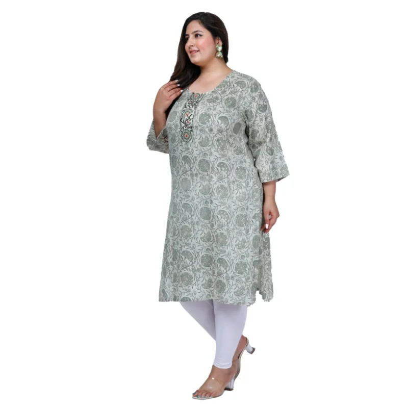 Generic Women's Office wear Golden Foil Capsule Straight Kurti (Green) - Image 5