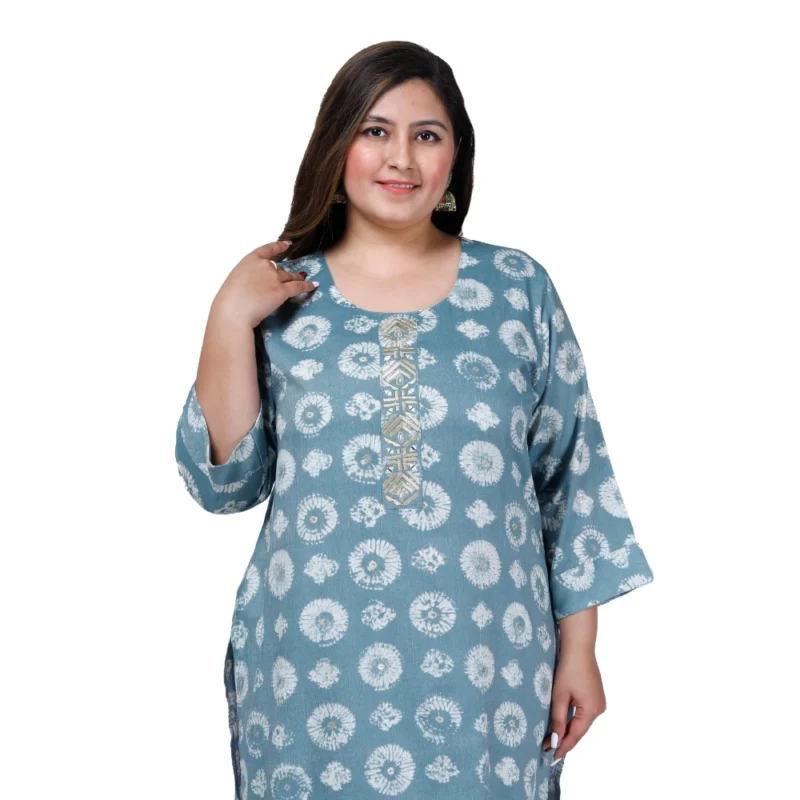 Generic Women's Office wear Golden Foil Capsule Straight Kurti (Light Blue) - Image 4