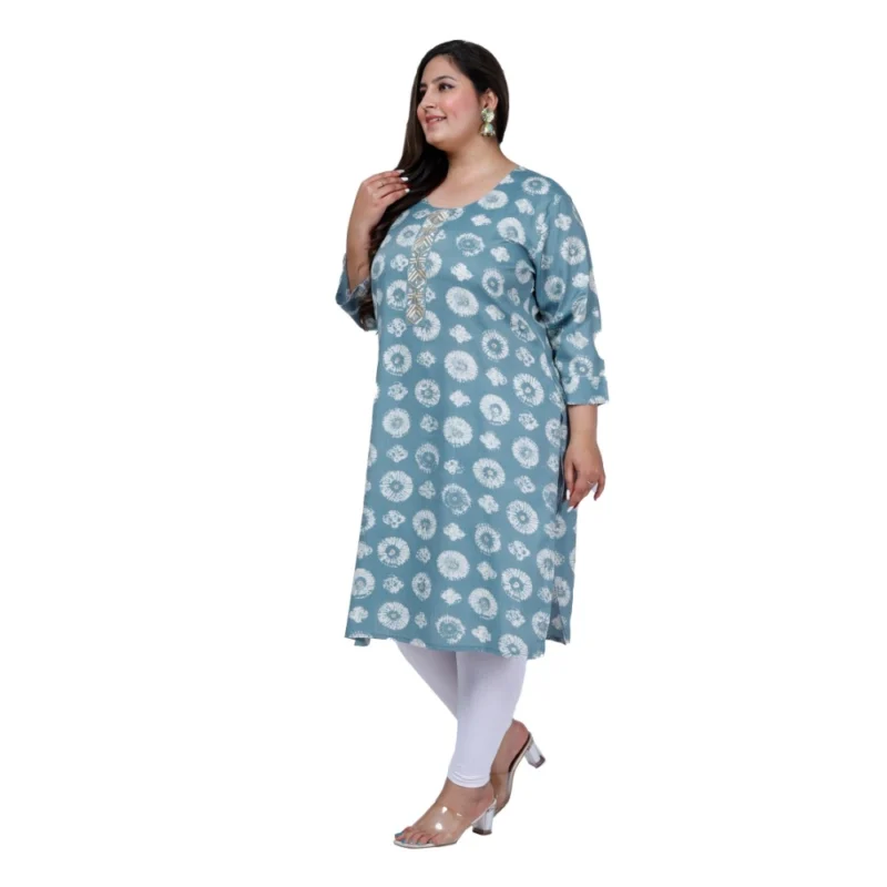 Generic Women's Office wear Golden Foil Capsule Straight Kurti (Light Blue) - Image 7