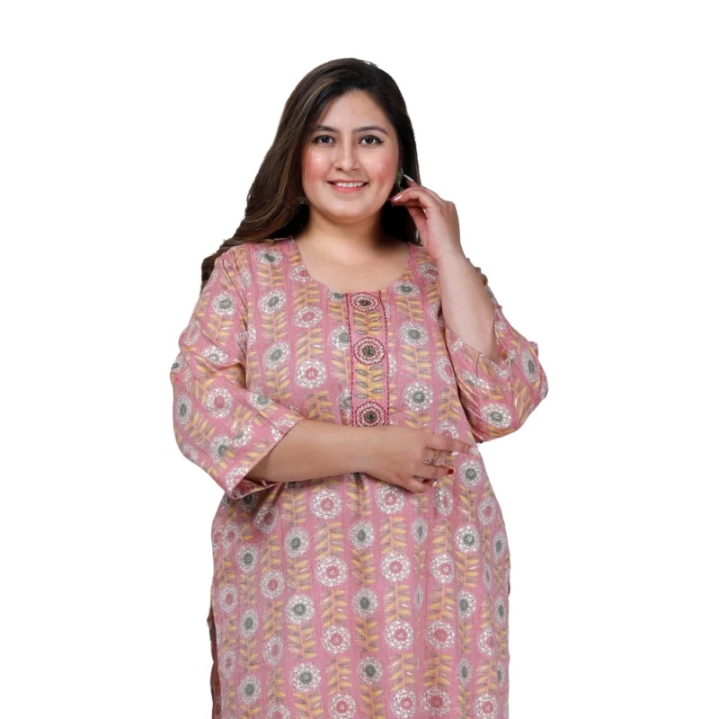 Generic Women's Office wear Golden Foil Capsule Straight Kurti (Pink) - Image 4