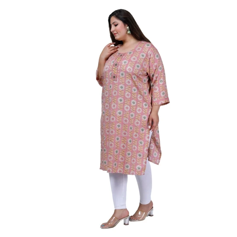 Generic Women's Office wear Golden Foil Capsule Straight Kurti (Pink) - Image 5